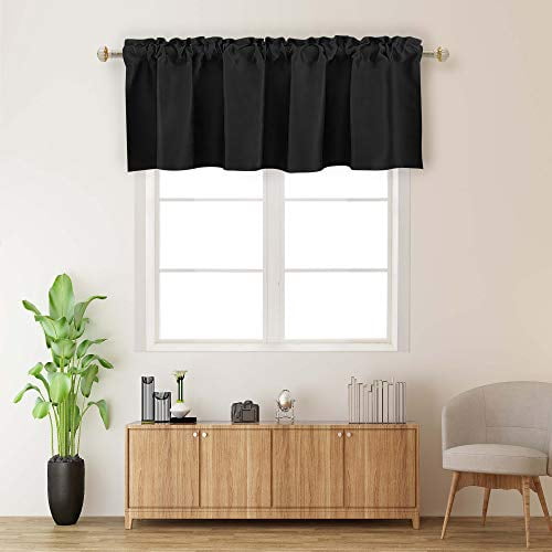 Black Blackout Valances for Windows Treatment 18 Inch Length Solid Thermal Insulated Rod Pocket Top for Bedroom Kitchen and Bathroom Curtains Valance for Small Windows 1 Panel 42X18 Inch Black
